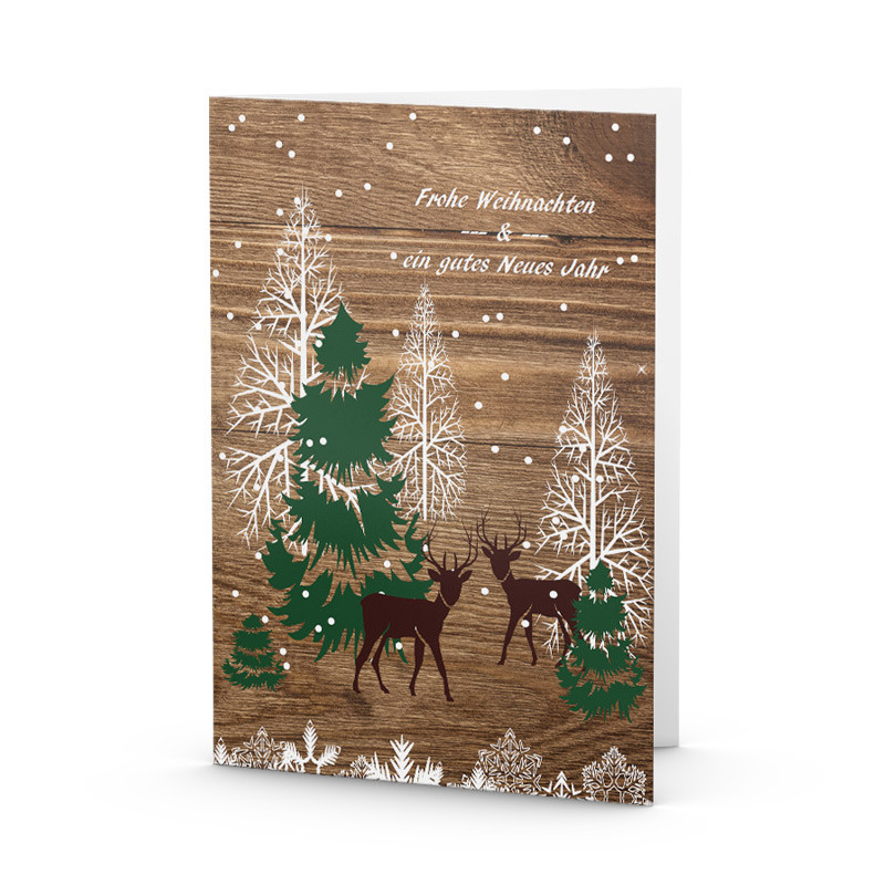 Weihnachtswald mit Reh Weihnachtskarte